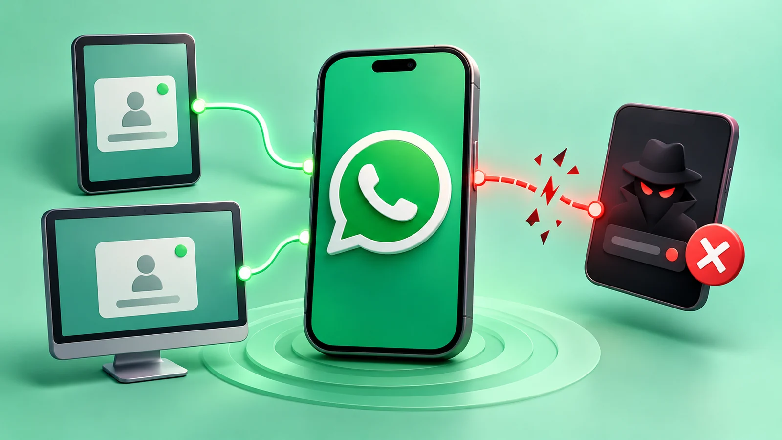 Ilustração das sessões do WhatsApp em diferentes aparelhos