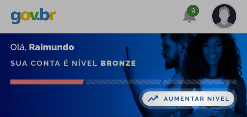 Exemplo oficial do aplicativo gov.br mostrando Aumentar nível