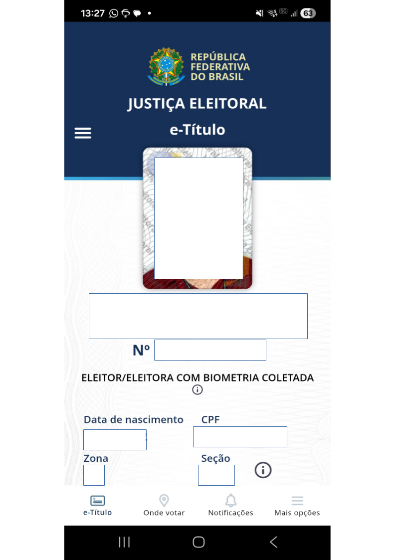 Exemplo oficial de título validado, publicado com os dados pessoais ocultos pelo TRE-RJ