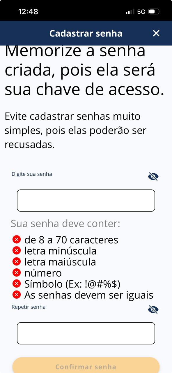 Tela oficial para cadastrar a senha do e-Título