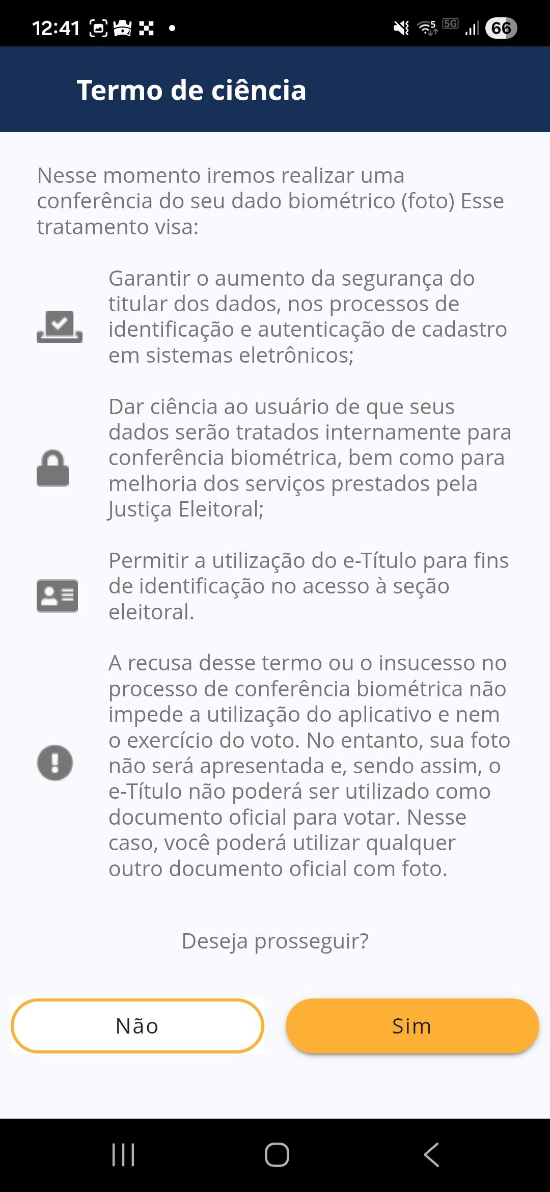 Termo de ciência da conferência biométrica no e-Título