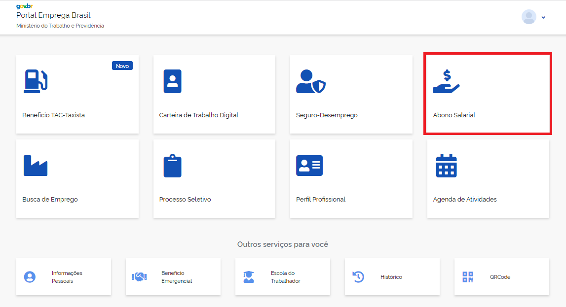 Portal Emprega Brasil com o cartão Abono Salarial destacado no manual oficial