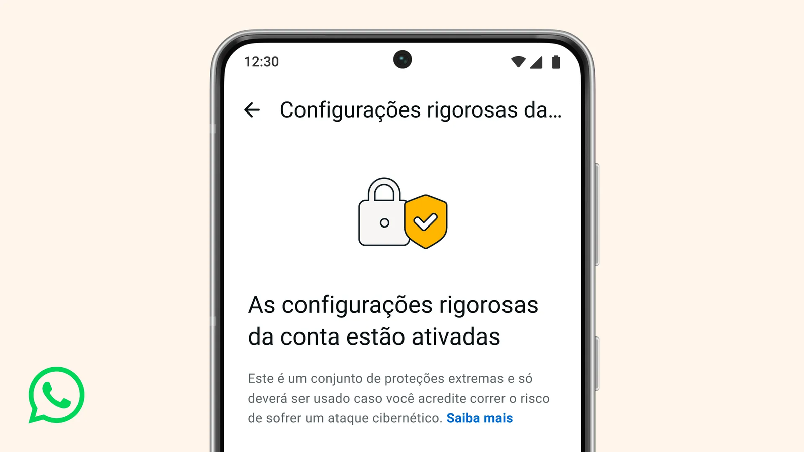 Anúncio oficial das Configurações rigorosas da conta do WhatsApp